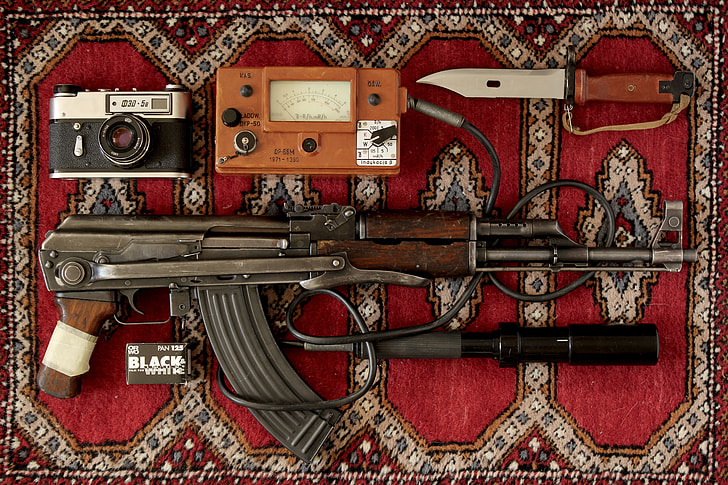 brown AK-47 rifle
