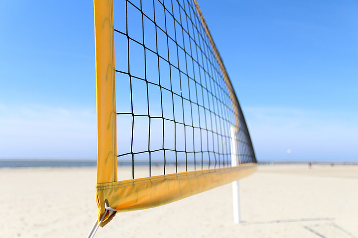 Volleyball net on a sandy beach