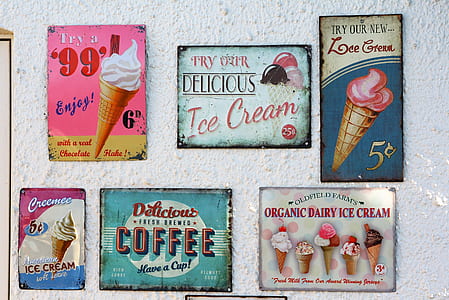 assorted ice cream-themed posters
