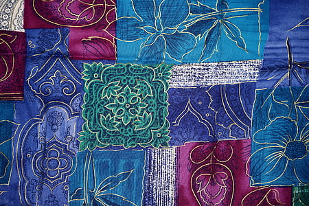 blue, pink, and green floral fabric