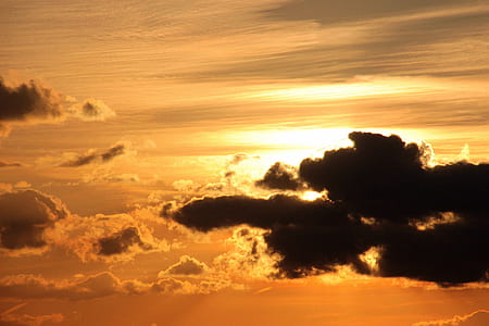 sunset, sun, clouds, dark clouds, bright cloud, contrail