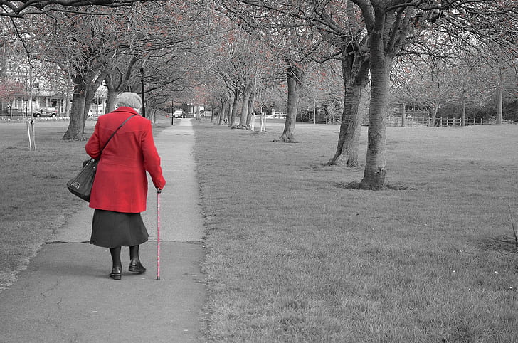 old lady walking away