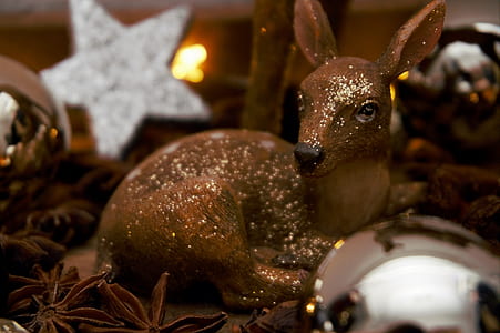 Brown Deer Figurine and White Star Decor
