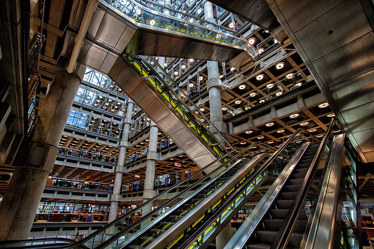 Interior shot taken at Lloyds of London, a financial institution in the City of London