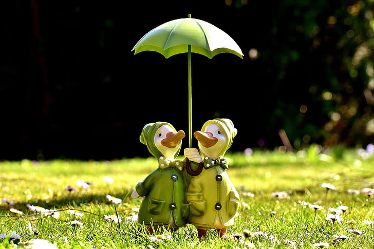 two ducks under green umbrella patio decor