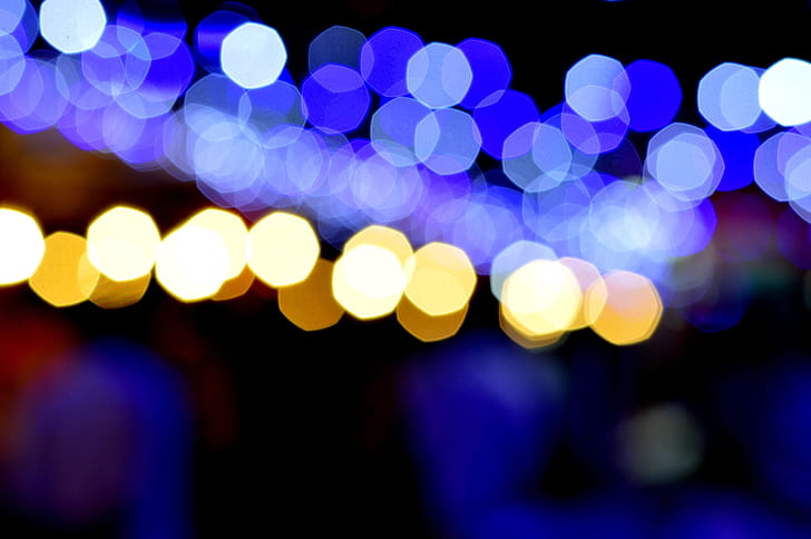 blue and yellow bokeh light photography
