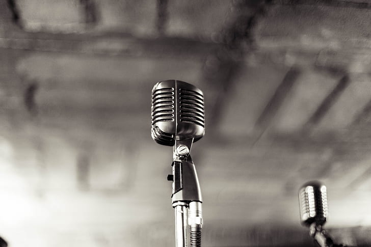 two silver condenser microphone