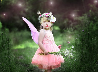 girl wearing pink fairy costume