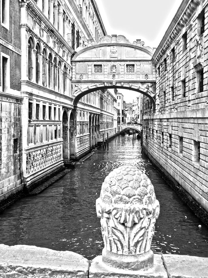grayscale photo of Venice Canal