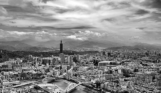 Black and White Aerial View of City