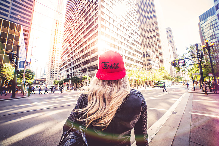 Blonde Woman Walking Alone On San Francisco Streets
