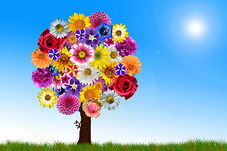 assorted-colored flower tree at daytime wallpaper