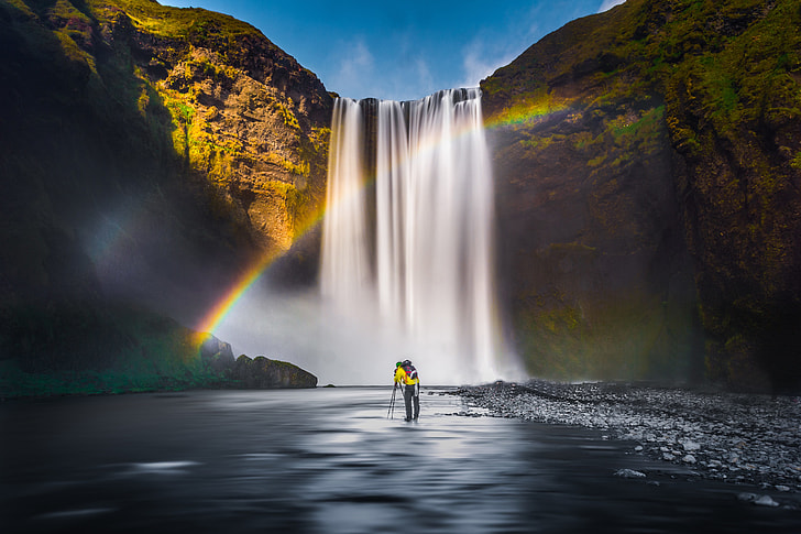 Waterfalls with rainbow in Iceland