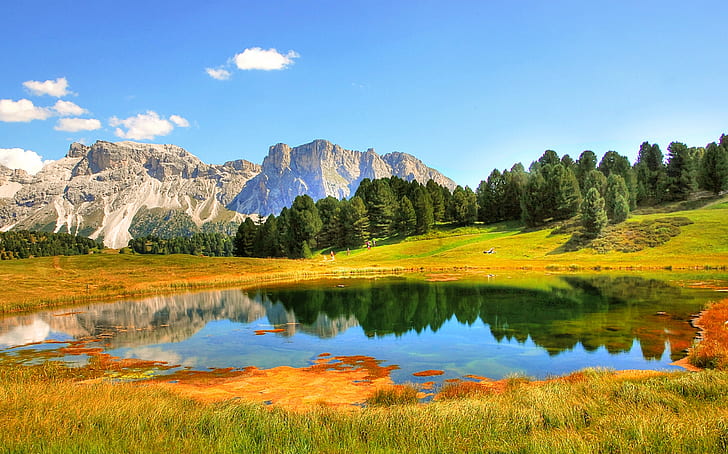 landscape photography of lake surrounded by mountains and plants