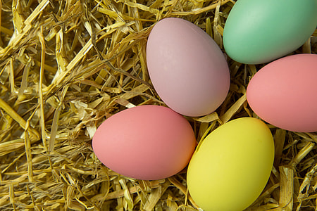 Overhead shot of colourful Easter eggs