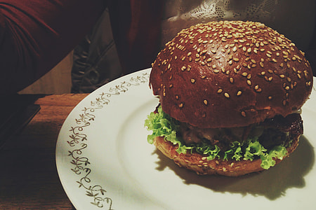 Beef burger in a restaurant