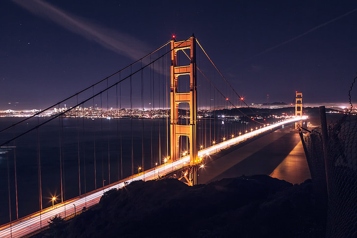 Night shot of the Golden Gate Bridge in San Francisco