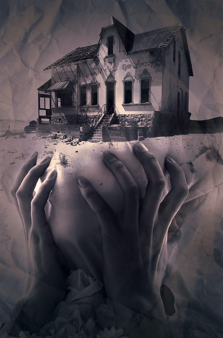person's hand under house illustration