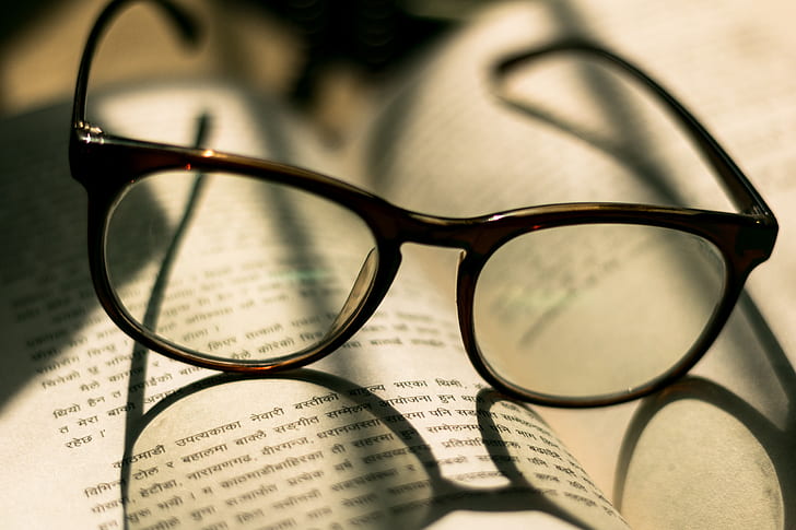 glasses, reading, book, sunlight, warm light