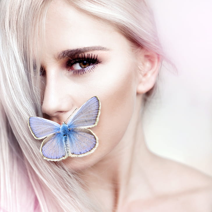 common blue butterfly and woman