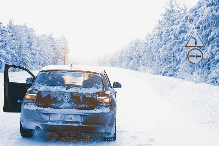 BWM car in very wintery conditions in Russia