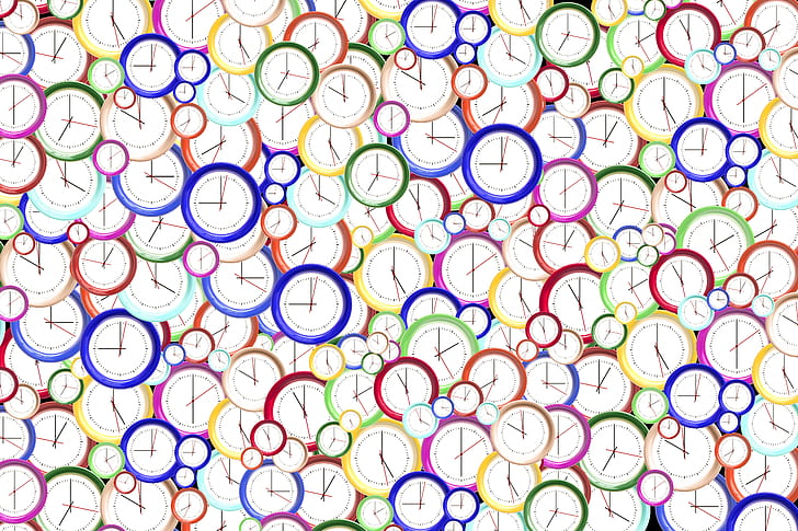 multicolored clocks graphic