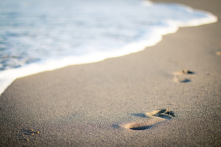 footprints on the sand beside seashore during daytime