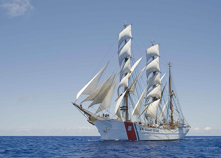 white and red galleon ship under blue sky