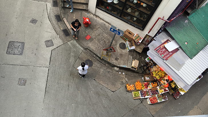 street photography, market, fruit stand, street corner, people