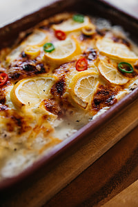 Fish casserole with lemon and herbs