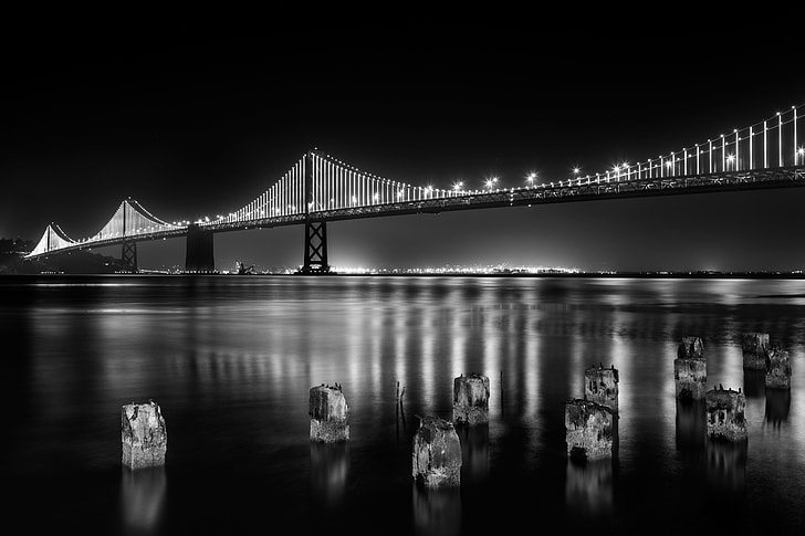 grayscale photo of San Francisco bridge