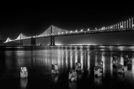 grayscale photo of San Francisco bridge