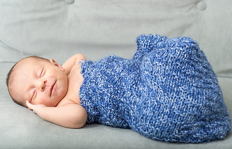 baby's blue knit sleep sack