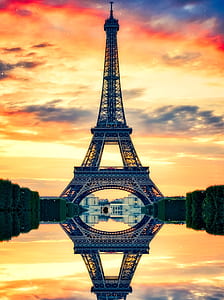 mirror view of Eiffel Tower