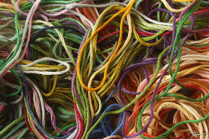 close-up of assorted-color threads