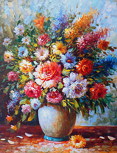 variety of flowers in vase painting
