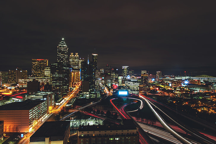 Night shot across the city of Atlanta in the USA