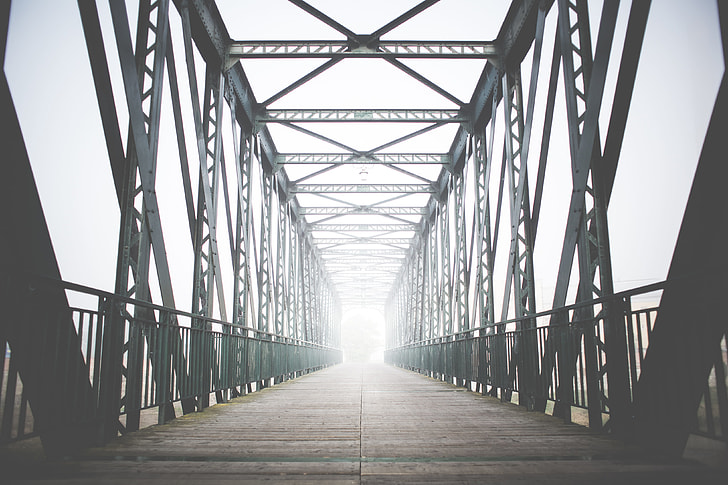 Green Old Steel Bridge in the Fog