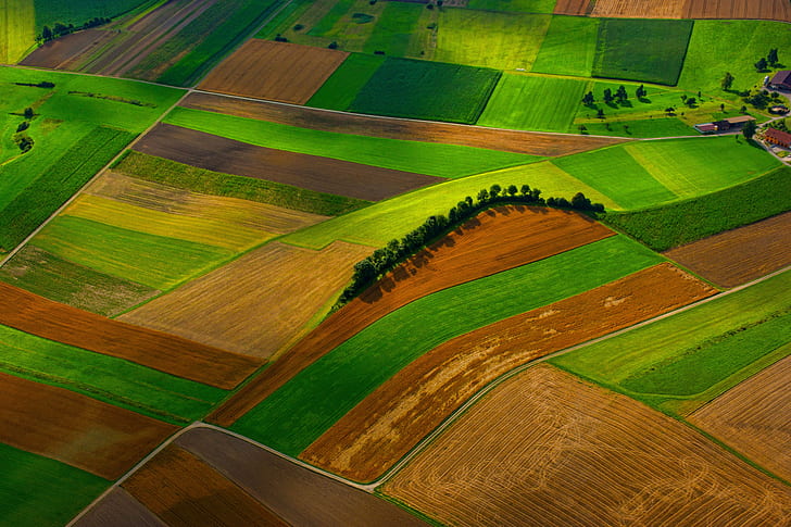 bird's eye view photography of brown and green grass fields