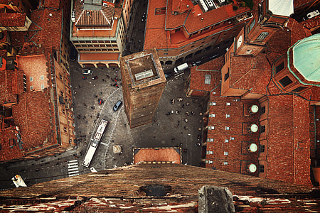 aerial photography of red buildings during daytime