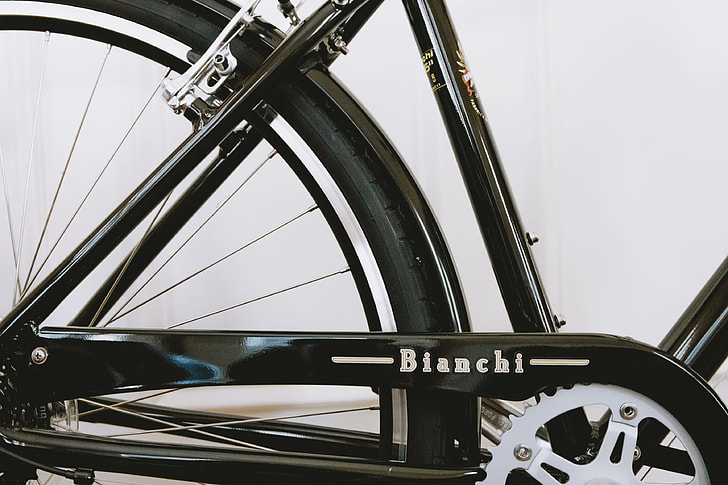 black Bianchi bicycle with white background