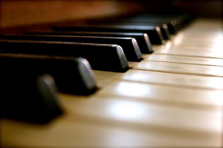Piano keys in tilt shift photography