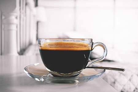 Closeup shot of coffee in a glass cup