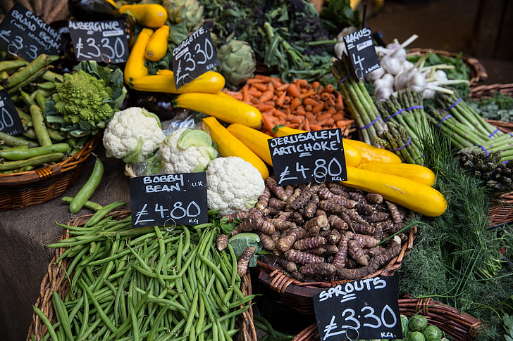 Fresh vegetables on a stall at Borough Market in Central London. Image captured with a Canon 6D DSLR. 