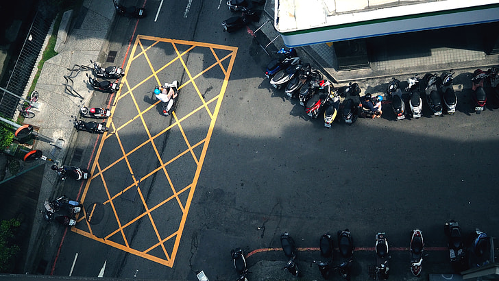 aerial photography of assorted motorcycles