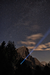 blue light aimed at sky during night