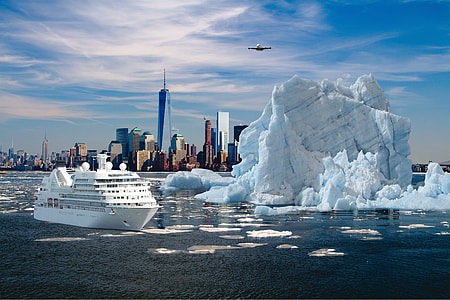cruise ship near ice formation