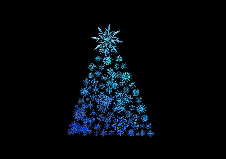 teal and blue snowflake christmas tree illustration