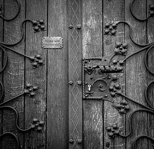 Wooden Door in Grayscale Photography