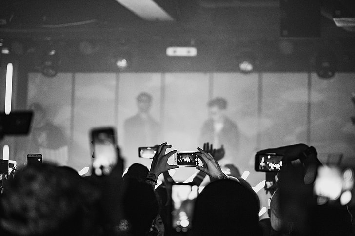 grayscale concert photo